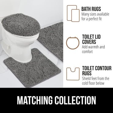GORILLA GRIP Bath Rug Mat, Thick Soft Absorbent Chenille, Quick Dry Microfiber Mats, Rubber Backing Washable Shower Floor Rugs, Bathmat Runner, US Designed Bathroom Home Decor Accessories 24x17, Grey