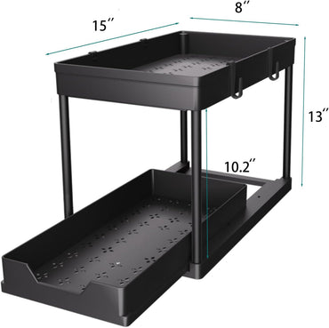 Under Sink Organizer 2 Pack, Bathroom Cabinet Organizer, 2 Tier Sliding Cabinet Basket Organizer Drawer, Multi-Purpose Bath Collection Baskets for Bathroom (Black)