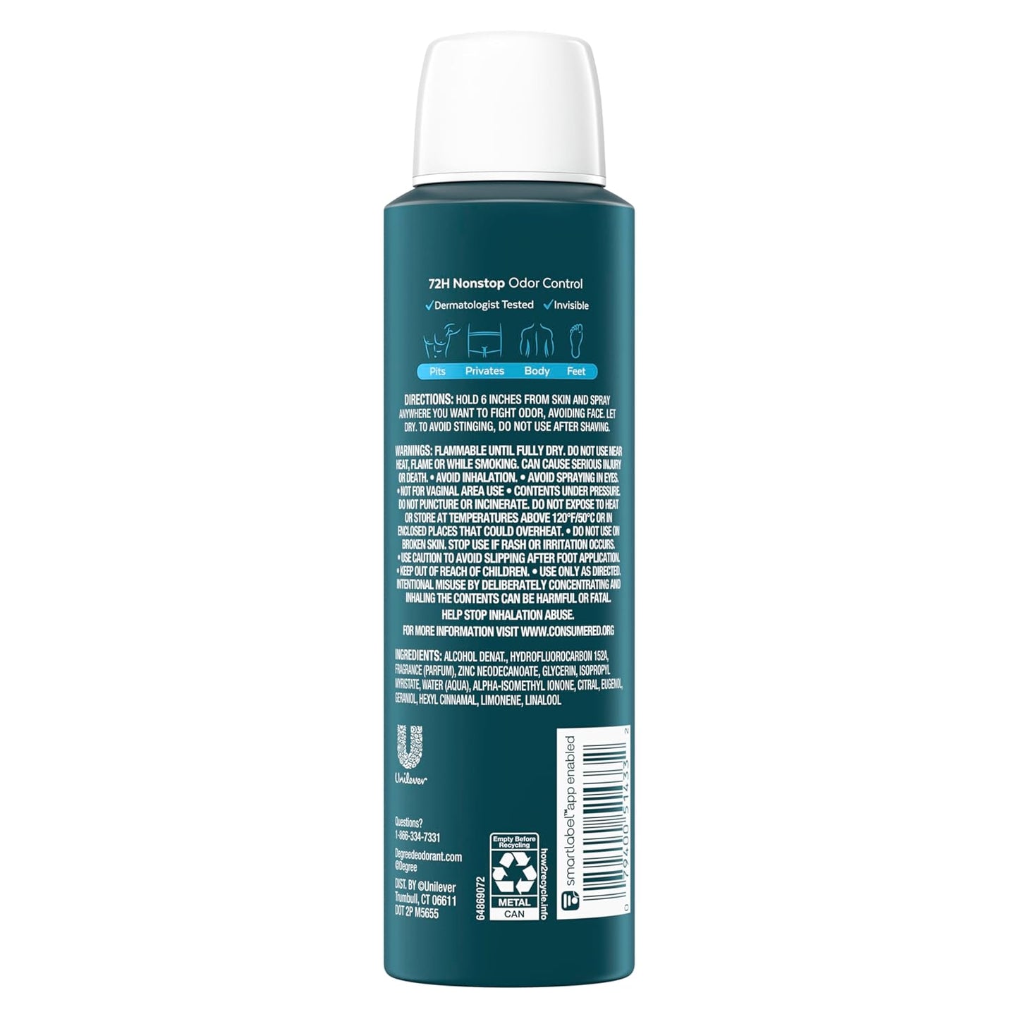 Degree Men Whole Body Deodorant Spray for Men, Ocean Rush Scent, Aluminum Free 72H Odor Protection 4 oz