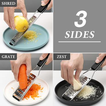 Cambom Lemon Zester Grater Three-piece Suit - Heavy Duty Kitchen Tool for Parmesan Cheese, Ginger, Garlic, Nutmeg, Chocolate, Vegetables,Fruits,Stainless Steel Grater Dishwasher Safe Black
