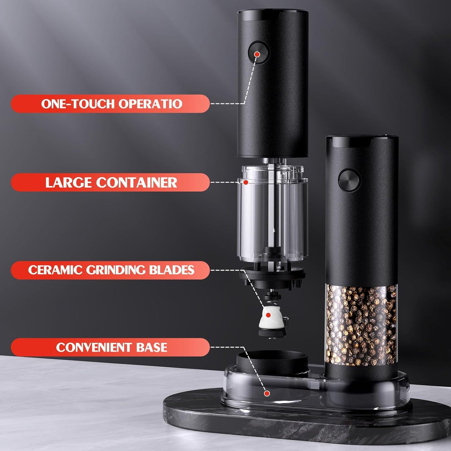 Electric Salt and Pepper Grinder Set Automatic Battery Pepper Mill Shakers Adjustable Coarseness Upgraded Larger Capacity with Led Home and Kitchen Appliances Birthday Gifts for Women