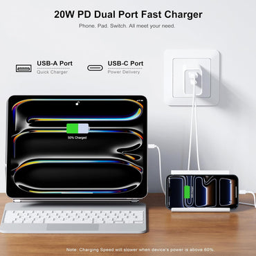3 Pack USB C Wall Charger, 20W Durable Dual Port QC+PD 3.0 Power Adapter, Double Fast Plug Charging Block for iPhone 14/15/16/17 Pro/Pro Max/Plus, XS/XR/X, Watch Series 8/7 Cube,White