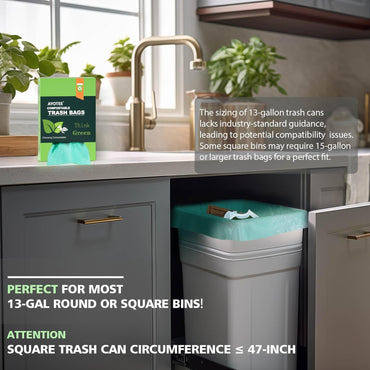Compostable Trash Garbage bags,AYOTEE 13-15 Gallon Tall Kitchen Trash Bags,Heavy Duty Unscented 1.18Mils 55 Liter,60 Count,Strong Thicken Rubbish Waste Can Liners for Kitchen Garden Home