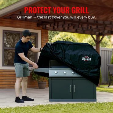 Grillman Grill Cover, BBQ Outdoor Grill Covers, Charcoal, Gas Grills, Waterproof, Rip-Proof, Weather-Resistant, Anti-UV, Barbecue Cover for Weber, Genesis, Charbroil, Nexgrill, etc (Black, 58 Inch)