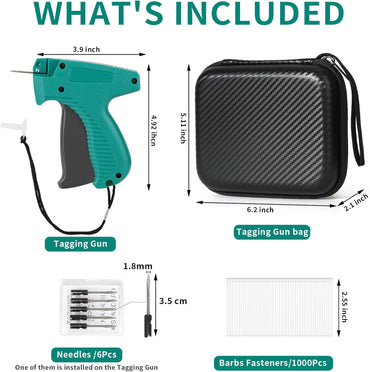 Tagging Gun for Clothing, Tag Attacher Gun Kit with 6 Needles, 1008pcs 2" Barbs Fasteners & 1 Hard Carrying Storage Case for Clothes Labeler ( Green)