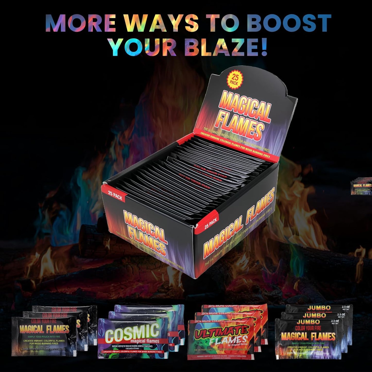 Magical Flames Fire Color Changing Packets Fire Pit (25 Pack), Fire Color Packets for Camping Essentials, Campfire, Bonfire & Fireplaces, Campfire Accessories