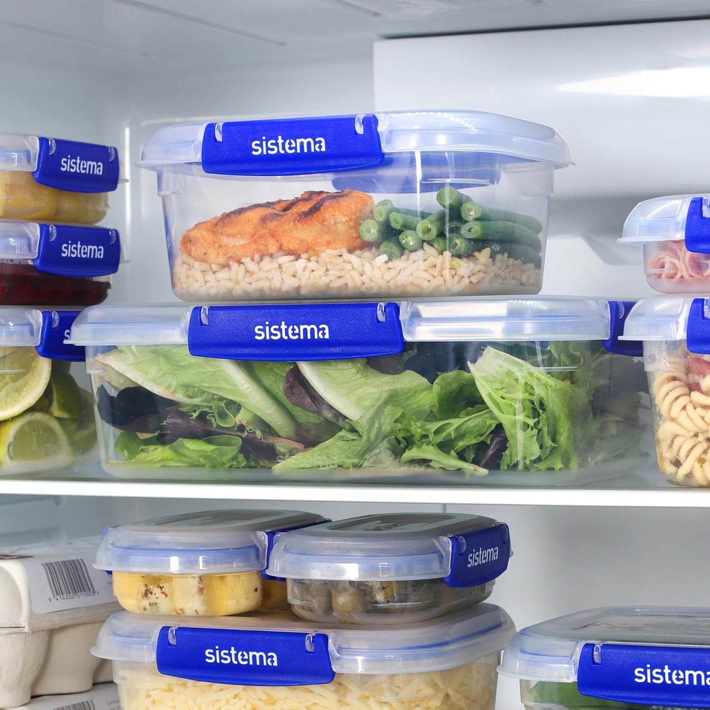 Sistema KLIP IT PLUS Leakproof Food Storage Containers | 1 L | Airtight, Stackable & Nestable Meal Prep Containers with Lids | School Lunch Boxes | BPA-Free | 3 Count
