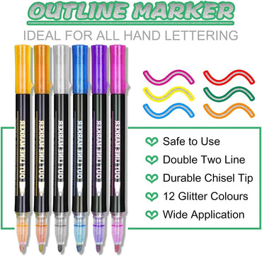 Stocking Stuffers, Outline Glitter Markers, Stocking Stuffers for Teen Girl Gifts Trendy Stuff, 12 Shimmer Markers Outline Pens for Art Supplies for Kids 9-12, Gifts for 4-12 Year Old Girls
