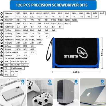 STREBITO Electronics Precision Screwdriver Sets 142-Piece with 120 Bits Magnetic Repair Tool Kit for iPhone, MacBook, Computer, Laptop, PC, Tablet, PS4, Xbox, Nintendo, Game Console