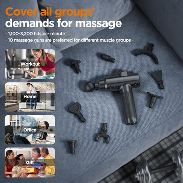 Massage Gun Deep Tissue, Portable Muscle Massage Device with 10 Massage Heads, 2025 Upgraded 30 Speeds Massager with LCD Touch Screen for Body Back Shoulder Muscle Relaxation
