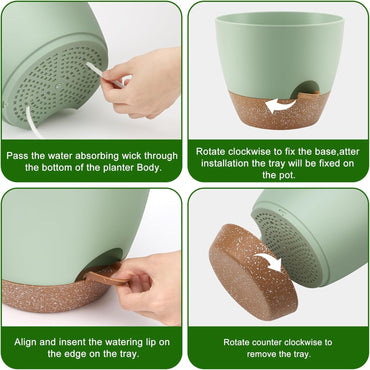 Plant Pots 10/9/8/7.5/7 Inch Self Watering Pots, Set of 5 Plastic Planters with Drainage Holes and Saucers,Plastic Flower Pots,Nursery Planting Pot for Indoor Out Door Plants(Green)