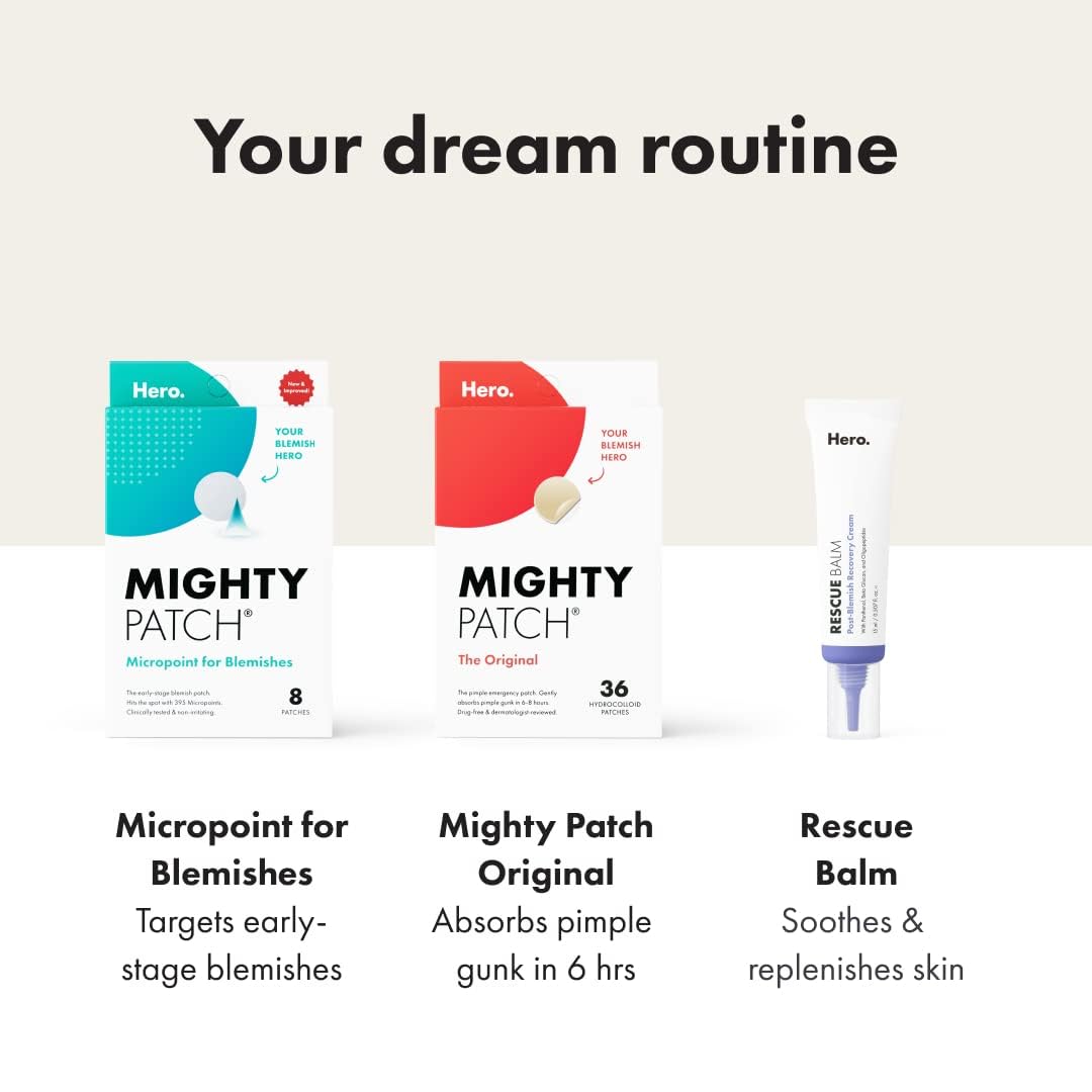 Mighty Patch™ Original patch from Hero Cosmetics – The #1 Hydrocolloid Acne Pimple Patch for Shrinking Zits and Whiteheads in 1 use; Nighttime Spot Stickers for Face and Skin (36 Count)