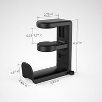 EURPMASK Rotating Headphone Stand - PC Gaming Headset Holder, Adjustable Clamp-on Under Desk Hanger With 360 Degree Swivel & Cable Clip Organizer - Black