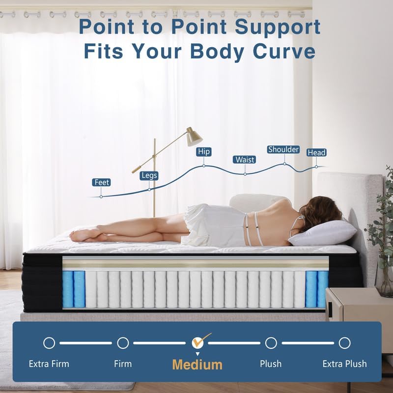 Queen Size Mattress, 10 Inch Hybrid Memory Foam Queen Mattress in a Box, Pressure Relief, Medium, CertiPUR-US
