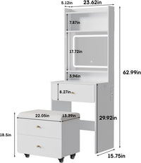 Vabches Make Up Vanity Desk with Mirror and Lights, White Vanity Table Set with Charger Station,Girls Small Vanity and Storage Chair