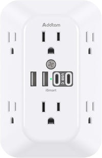 Addtam Surge Protector Outlet Extender, 6-Outlet Splitter with 4 USB Wall Charger(2 USB-C Ports), Multi Plug Wall Outlet 1800J Power Strip for Home Office Dorm Room Essentials