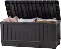 Keter Kentwood 92 Gallon Resin Deck Box-Organization and Storage for Patio Furniture Outdoor Cushions, Throw Pillows, Garden Tools and Pool Floats, Dark Grey