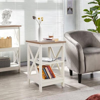 PHI VILLA End Table Living Room Set of 2, Farmhouse Bed Side Table Nightstands for Bedroom, Ivory White Small Side Table