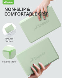Trideer Yoga Blocks 2 Pack, Soft Non-Slip Foam Blocks with Beveled Edges for Alignment and Stretching in Yoga, Pilates, and Dance - Supportive, Lightweight, Odor Resistant, Latex-Free