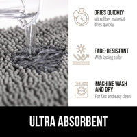 GORILLA GRIP Bath Rug Mat, Thick Soft Absorbent Chenille, Quick Dry Microfiber Mats, Rubber Backing Washable Shower Floor Rugs, Bathmat Runner, US Designed Bathroom Home Decor Accessories 24x17, Grey
