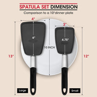 Unicook 2 Pack Flexible Silicone Spatula, Turner, 600F Heat Resistant, Ideal for Flipping Eggs, Burgers, Crepes and More, Black