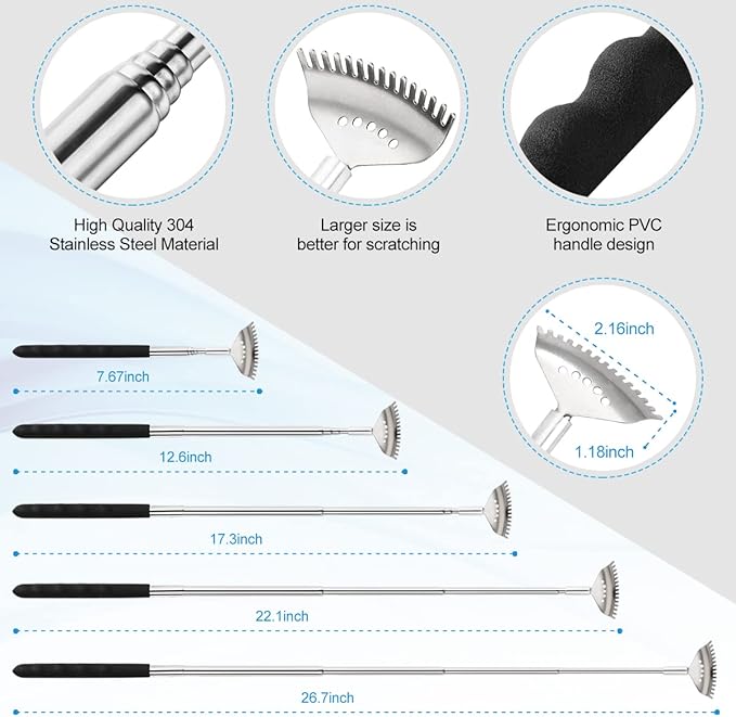 3 Pack Different Back Scratcher Metal Portable Telescoping with Rubber Handles, Extendable Back Massager Tool with Beautiful Box, Stocking Stuffers for Men Women Kids Adults (Black)