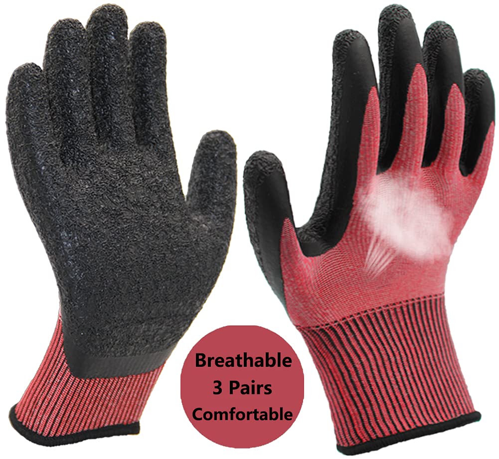 PROGANDA Gardening Gloves 3 Pairs Ultra-Grip Work Gloves Non-Slip Latex Coated Colourful Garden Gloves Verstile for House Car Cleaning Fishing Outdoor Tasks
