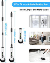 Leebein Electric Spin Scrubber, Cordless Cleaning Brush with 8 Replaceable Brush Heads, Extendable Long Handle Bathroom Cleaning Scrubber, 300/400RPM Spin Scrubber for Bathroom Kitchen Floor Tile