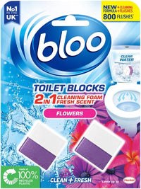 New Bloo Toilet Blocks, Pack of 2, Limescale Remover Cistern, Cleaner with Cleaning and Foaming Action, Fresheners – Fresh Flowers