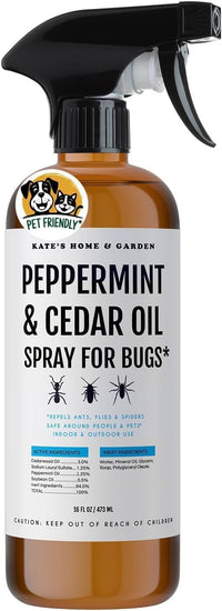 Kate's Home & Garden Peppermint Oil Spray for Bugs, Ants, Insects, Spiders. Pesticide and Insecticide Indoor Repellent Pest Control with Cedarwood Oil (16oz, Natural, Pet Safe, Non Toxic)