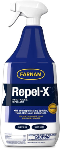 Farnam Repel-X Ready-To-Use Fly Spray, Insecticide And Repellent For Horses And Dogs, 32 Fluid Ounces, 1 Quart Bottle With Trigger Sprayer