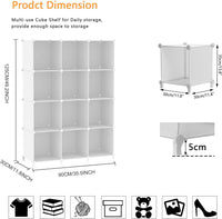 AWTATOS Cube Storage Organizer Storage 12 Cube Bookshelf DIY Plastic Closet Clothes Storage Shelves with Wooden Mallet, Stackable Storage Solution for Home, Bedroom, White