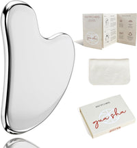 Rena Chris Stainless Steel Gua Sha, Metal Gua Sha for Jawline Sculpting and Puffiness Reducing, Facial Massage Tool, Skin Care Gift (Silver)