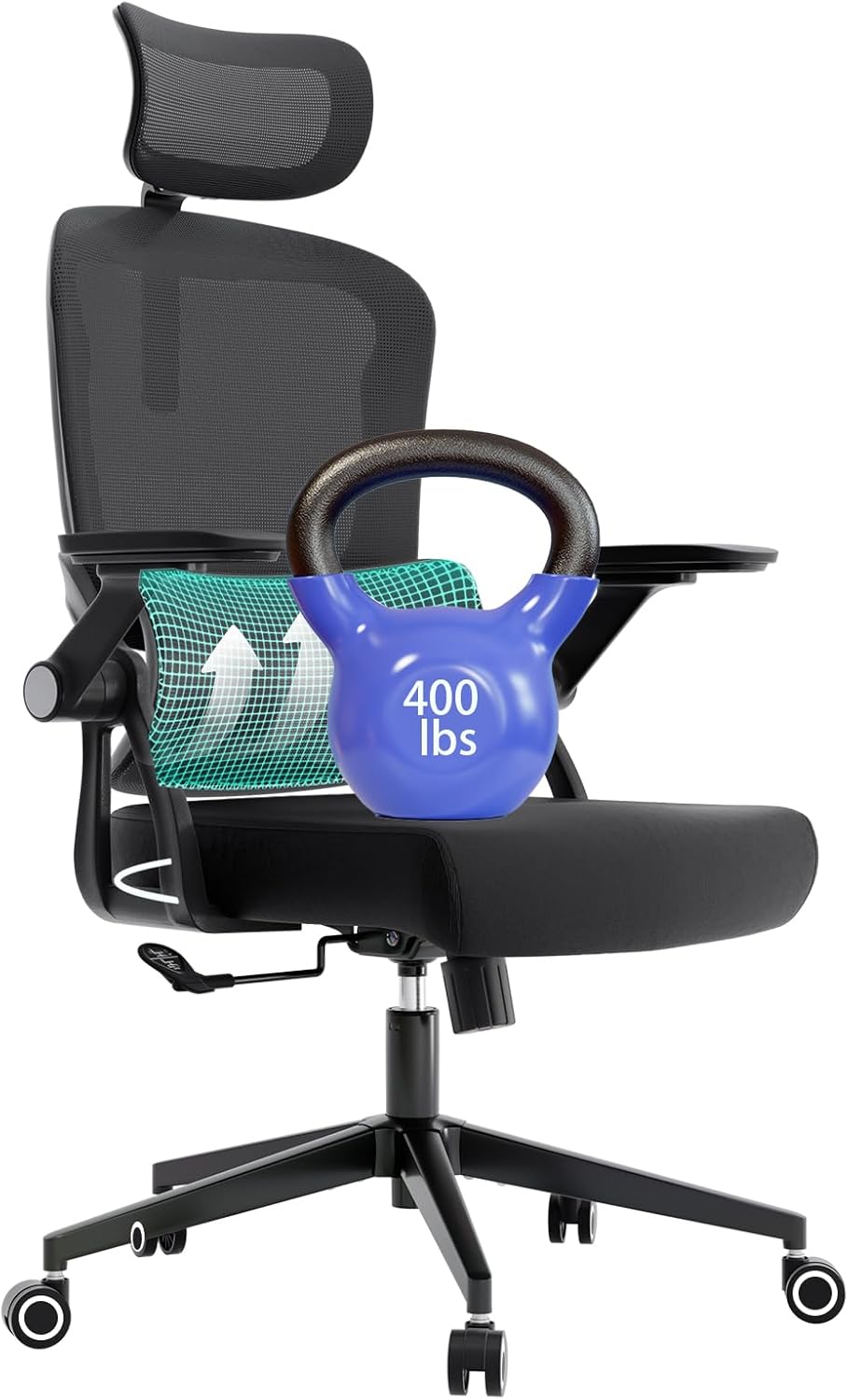 Ergonomic Office Chair - 400LB Comfy Desk Chairs with Adjustable Headrest and Lumbar Back Support, Mesh Computer Chairs with Wheels and Arms for Home Office, Study, Bedroom and Dorm