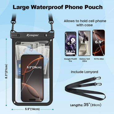 [Up to 10"] Large Waterproof Phone Pouch Bag - 2 Pack IPX8 Waterproof Phone Case for iPhone 17 16 15 Pro Max Galaxy S25 S24 Ultra, Touchscreen & Underwater Photography, Beach Cruise Travel Essentials