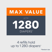 Diaper Genie Refill Round – Pack of 4 | Holds 1280 Diapers | Odor-Lock Film for Complete & Expressions Pails