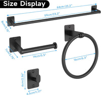 Matte Black Bathroom Accessories Set, KLJKPA 4 Pieces Bathroom Hardware Set, 24 inch Towel Bar, Towel Racks for Bathroom, Robe Towel Hooks, Toilet Paper Holder Wall Mounted