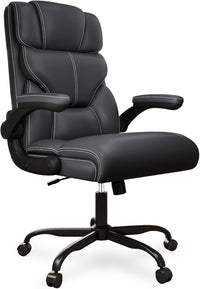 Executive Office Chair with Flip-up Armrests,Ergonomic Computer Desk Chairs,Mid-Tall Back Leather Office Chair 400 Lbs,Lumbar Support Swivel PC Chair with Rocking Function