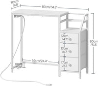 Small Vanity Desk Without Mirror, Makeup Vanity Table with Power Outlet, White Vanity with Fabric Drawers, Dressing Table, for Small Spaces, Bedroom, White