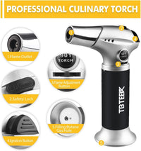 TBTeek Blow Torch, Fit All Tanks Kitchen Blow Torch with Safety Lock & Adjustable Flame for Cooking, BBQ, Baking, Brulee, Creme, DIY Soldering(Butane Not Included)