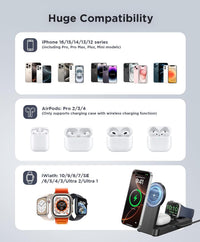 3 in 1 Magnetic Wireless for iPhone Charging Station: Foldable Portable Charger for iPhone 17-12 Pro Max & Apple Watch & AirPods, for Apple Multiple Devices Charger for Home,Office&Travel