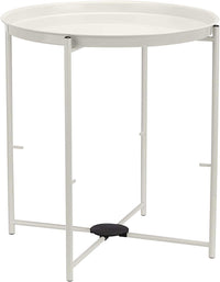 Storage End Table, Side Table with Cloth Basket, White/Heather Gray, 17.7"L x 17.7"W x 18.9"H