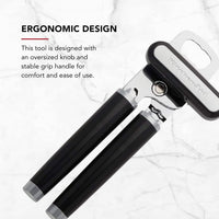 KitchenAid Classic Multifunction Can Opener and Bottle Opener Easy to Use, Razor Sharp Stainless Steel Cutting Wheel, Soft Ergonomic Handles, Black