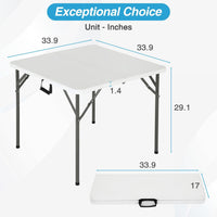 FDW 34" Folding Card Table Plastic Table Portable Square Height Dining Table Perfect for Party and Parties Backyard Events, White
