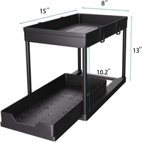 Under Sink Organizer 2 Pack, Bathroom Cabinet Organizer, 2 Tier Sliding Cabinet Basket Organizer Drawer, Multi-Purpose Bath Collection Baskets for Bathroom (Black)