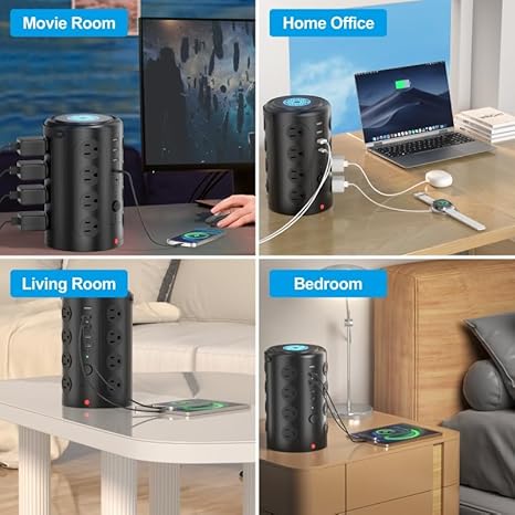 21 in 1 Tower Power Strip Surge Protector with 16 Outlets and 5 USB Ports (2 USB-C), 6FT Extension.