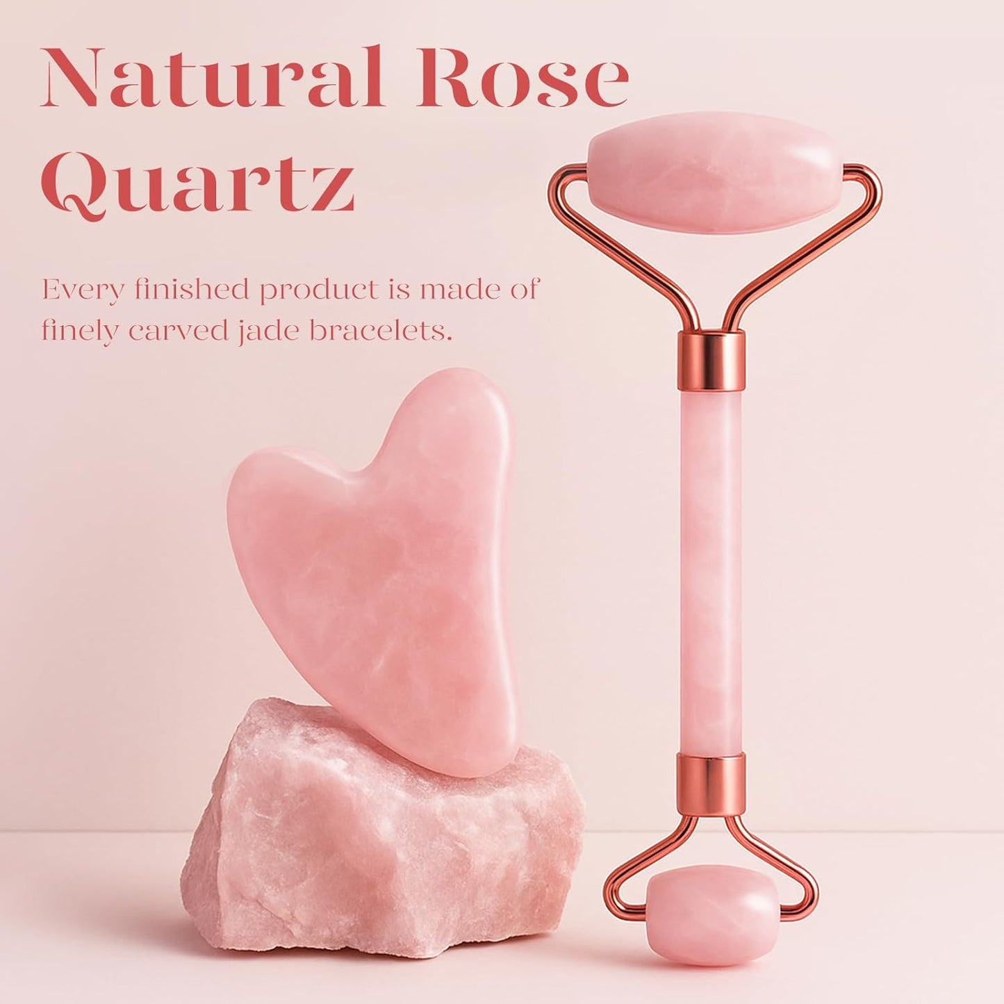 BAIMEI Gua Sha & Jade Roller,Guasha Tool face, Self Care Gift for Women and Men, Massager for Face, Eyes, Neck Care, Skin Care Gifts - Rose Quartz