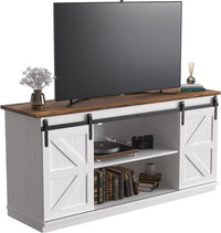 JUMMICO TV Stand for 65 Inch TV, Entertainment Center with Storage Cabinets and Sliding Barn Doors, Mid Century Modern Media TV Console Table for Living Room Bedroom (Bright White)