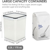 Vtopmart 4 PCS Large Food Storage Containers 5.2L / 175oz, 4 Pieces BPA Free Plastic Airtight Canisters for Flour, Sugar, Baking Supplies, Rice with Lids, 4 Measuring Cups and 24 Labels, Black