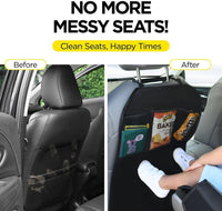 lebogner Back Seat Cover For Kids + 3 Pocket Storage Organizer, 2 Pack X-Large Waterproof Kick Mats Backseat Protector, Car Seat Back Protectors For Vehicles To Protect From Dirt, Mud & Scratches